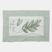 Bay Leaf Herb Kitchen Towel – Green Gingham Border キッチンタオル (横)