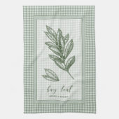 Bay Leaf Herb Kitchen Towel – Green Gingham Border キッチンタオル (縦)