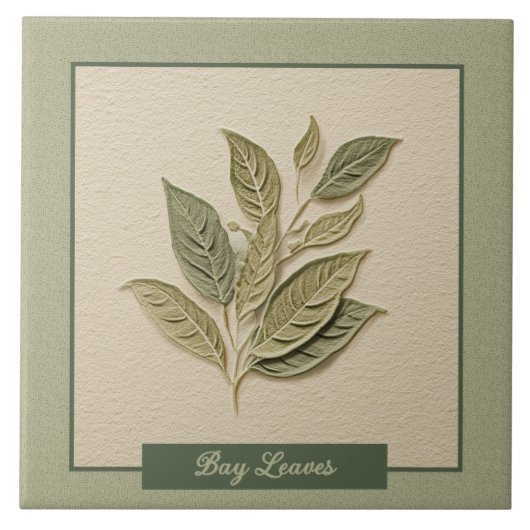 Bay Leaves Herb Kitchen Faux Relief タイル (正面)