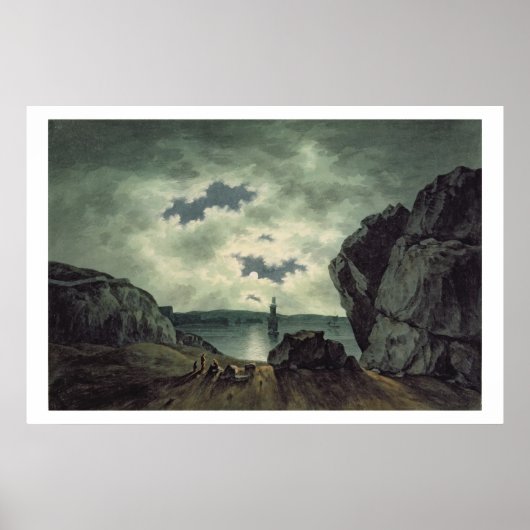 Bay Scene in Moonlight, 1787 (W/c over pencil on p ポスター (正面)