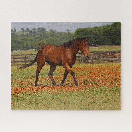 Bay Thoroughbred Horse Walking Flowers ジグソーパズル (横)