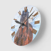 Bay Winter Horse "Year of the Horse"の写真ウマ科の ラウンド壁時計 (傾斜)