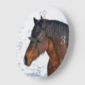 Bay Winter Horse "Year of the Horse"の写真ウマ科の ラージ壁時計 (傾斜)