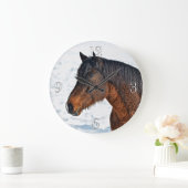 Bay Winter Horse "Year of the Horse"の写真ウマ科の ラージ壁時計 (ホーム)