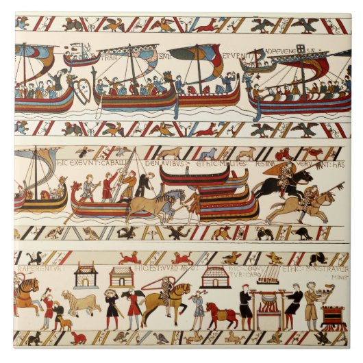 BAYEUX TAPESTRY 1066，ノーマン騎士，バイキング船 タイル (正面)