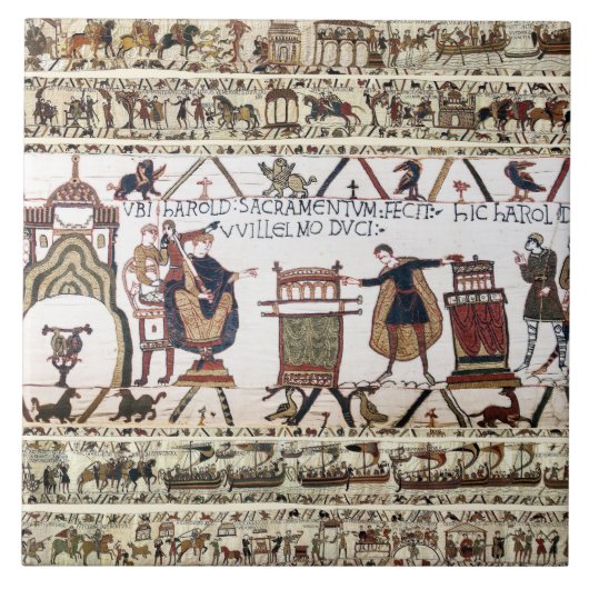 BAYEUX TAPESTRY Harold聖遺物に誓いを立てた タイル (正面)