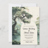Bayou Cypress水彩色結婚の 招待状 (正面)