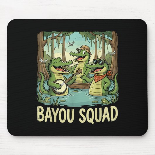 Bayou Squad Louisiana Alligator Retro Wildlife Tra マウスパッド (正面)