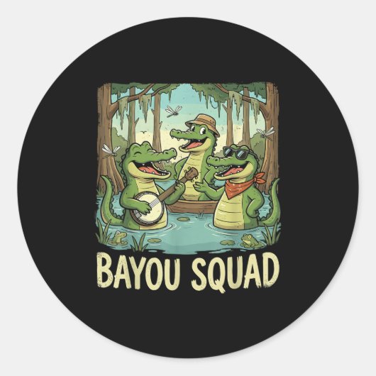 Bayou Squad Louisiana Alligator Retro Wildlife Tra ラウンドシール (正面)