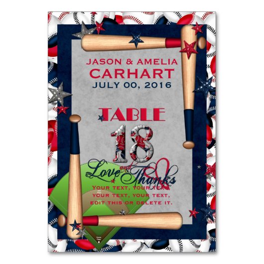 BBの結婚番号付きテーブルカード18カスタムテンプレート テーブルナンバー (正面)