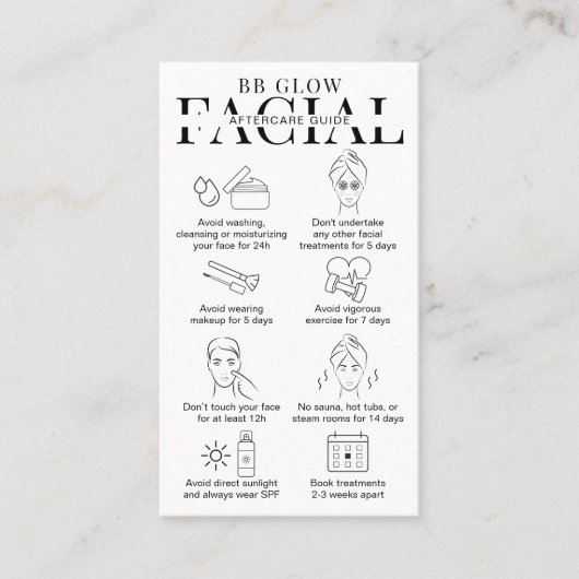 BBグローフェイシャルアフターケアの指示ミニマリスト 名刺 (正面)