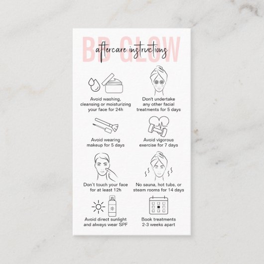 BBグローフェイシャルアフターケア指示ピンクサロン 名刺 (正面)