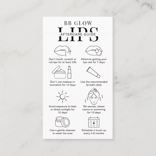 BBグローミニマルリップアフターケアの指示サロン 名刺 (正面)