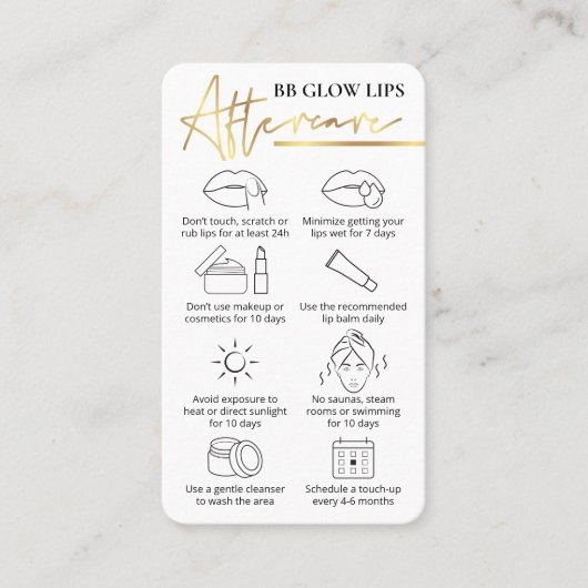 BBグローリップアフターケアホワイト&金ゴールドPMUアーティスト 名刺 (正面)