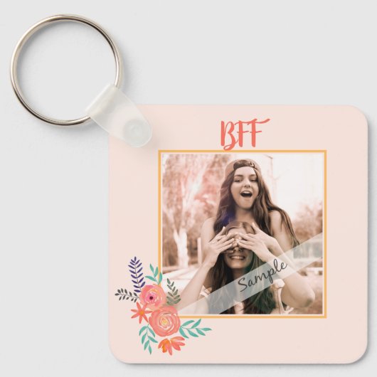 BBF – フォトコーパーソナライズされたラルウォーター色の花 キーホルダー (正面)