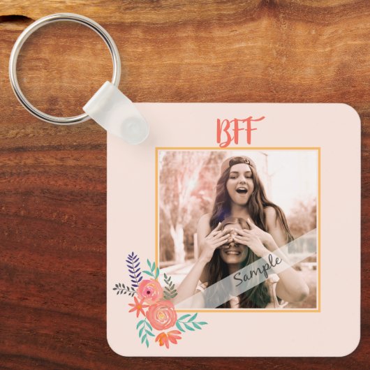 BBF – フォトコーパーソナライズされたラルウォーター色の花 キーホルダー (正面)