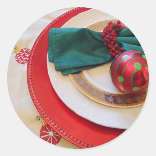 bbilliによる赤い、緑のオーナメントが付いている円形のステッカー ラウンドシール (正面)