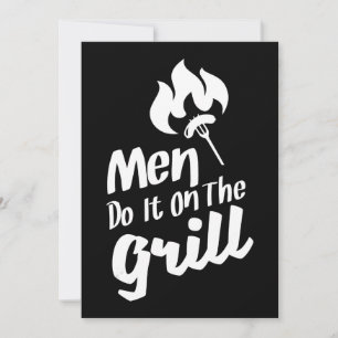 BBQおもしろいの男性はグリルの喫煙者にそれを行う シーズンカード