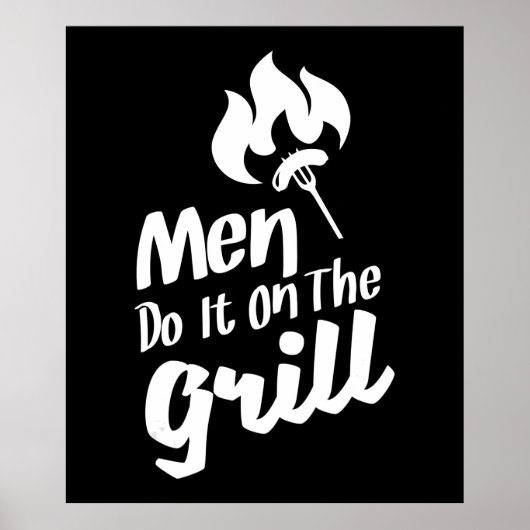 BBQおもしろいの男性はグリルの喫煙者にそれを行う ポスター (正面)