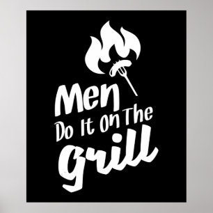 BBQおもしろいの男性はグリルの喫煙者にそれを行う ポスター