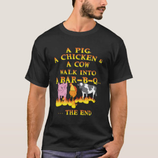 Bbqおもしろいは豚のチキンA牛のBの中に歩いて冗談 Tシャツ