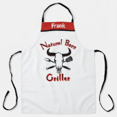 BBQおもしろいエプロン、ナチュラルグリ生まれラBBQ引用文 エプロン (正面)
