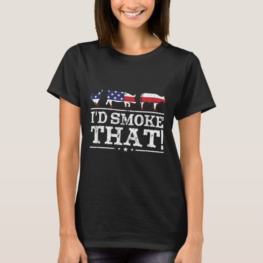 BbqおもしろいシャツId煙その肉ピットマスターグリル Tシャツ (正面)