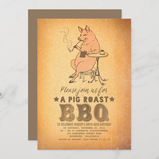 BBQおもしろい誕生パーティー 招待状 (正面/裏面)