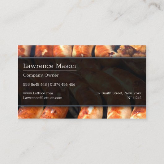 BBQでのソーセージのクローズアップ写真 – 名刺 (裏面)