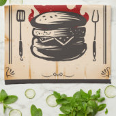 BBQとグパーソナライズされたリルファミリーバーガーフレイズ キッチンタオル (折り畳み)