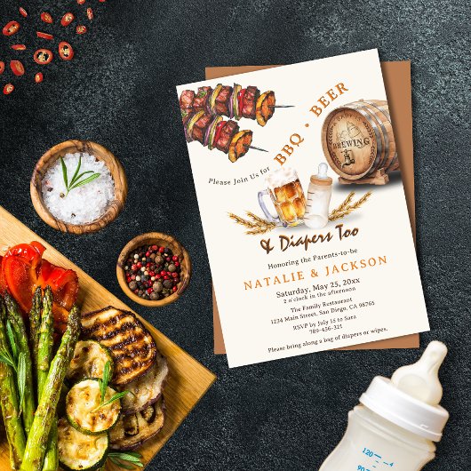 BBQとビールおむつカップルカジュアルベビーシャワー 招待状