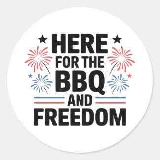 BBQと自由のためにここにいるよ アメリカ独立記念日 ラウンドシール