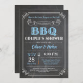 BBQのカップルのシャワーの招待状の黒板の青 招待状 (正面/裏面)