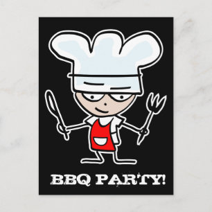 BBQのパーティの招待状の郵便はがき の漫画のシェフ インビテーションポストカード
