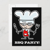 BBQのパーティの招待状の郵便はがき|の漫画のシェフ インビテーションポストカード (正面/裏面)