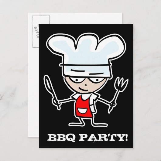 BBQのパーティの招待状の郵便はがき|の漫画のシェフ インビテーションポストカード (正面/裏面)