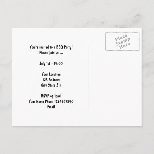 BBQのパーティの招待状の郵便はがき|の漫画のシェフ インビテーションポストカード (裏面)