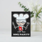 BBQのパーティの招待状の郵便はがき|の漫画のシェフ インビテーションポストカード (スタンド正面)