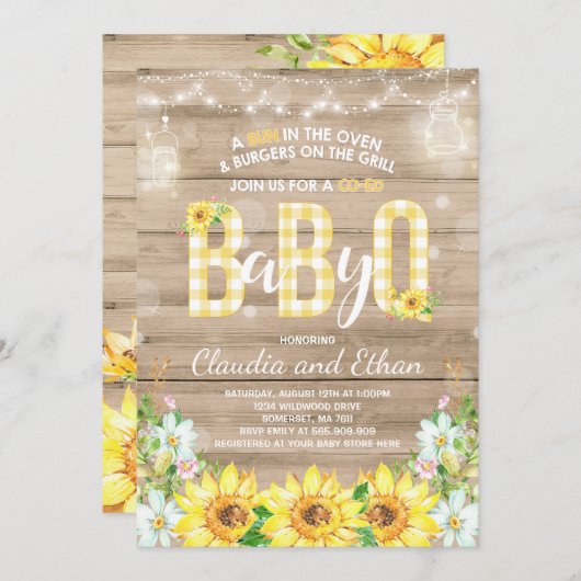 BBQのベビーシャワーの招待状のベビーQのカップルのシャワー 招待状 (正面/裏面)