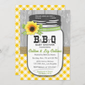 BBQのメーソンジャーのベビーシャワーの招待状の黄色緑 招待状 (正面/裏面)