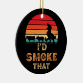 BBQのヴィンテージ肉の喫煙者グリルを吸う セラミックオーナメント (右)