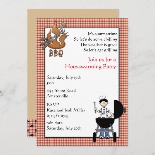 BBQの引っ越し祝いパーティーのパーティの招待状 招待状 (正面/裏面)
