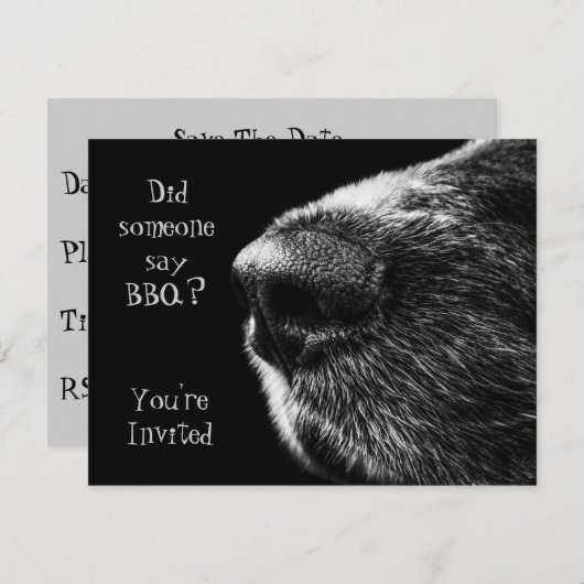 BBQの招待犬鼻の黒および灰色 セーブザデート (正面/裏面)