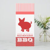 BBQの招待状の-赤く、ピンクのブタ 招待状 (スタンド正面)