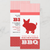BBQの招待状の-赤く、ピンクのブタ 招待状 (正面/裏面)