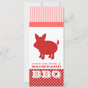 BBQの招待状の-赤く、ピンクのブタ 招待状