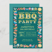BBQの誕生会のテーマのバーベキュー 招待状 (正面/裏面)