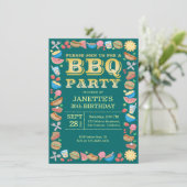 BBQの誕生会のテーマのバーベキュー 招待状 (スタンド正面)