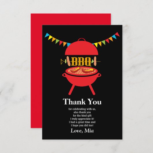 bbqの誕生会、バーベキュー、bbqのグリル、ありがとう サンキューカード (正面/裏面)