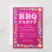 BBQの誕生日の菓子の第16パーティーのテーマのバーベキュー 招待状 (正面)